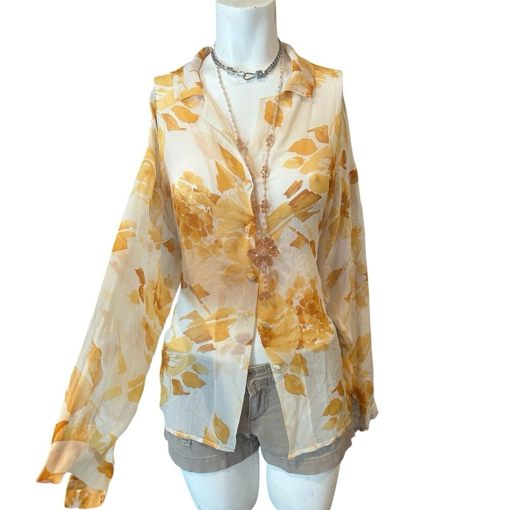 Vintage STUNNING 100% Silk Blouse Shirt Size 4/40' Bold Print SunFlower Print